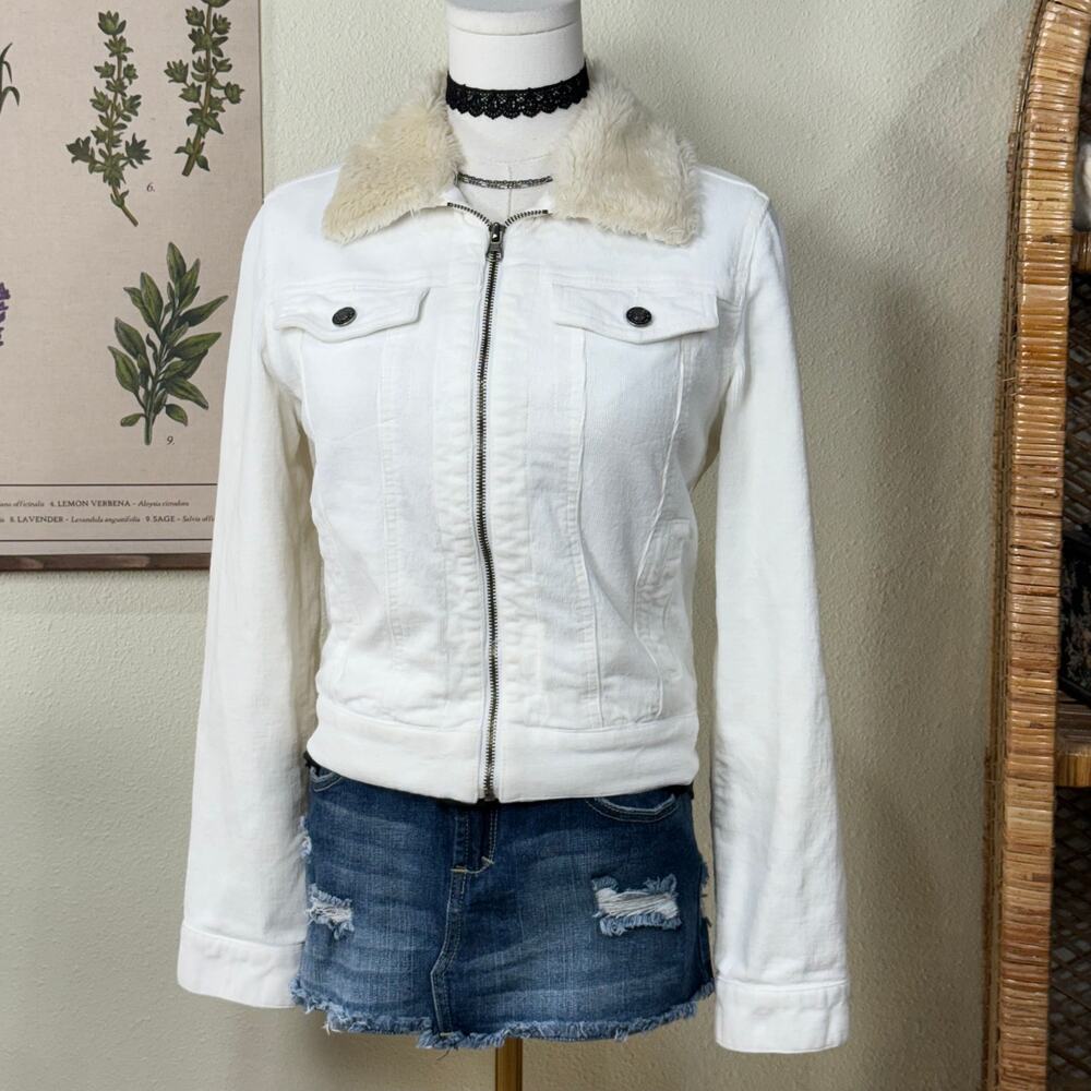 Vintage 90s Y2k White Corduroy Full Zip Trucker Jacket Trashy Gyaru Bratz XS S